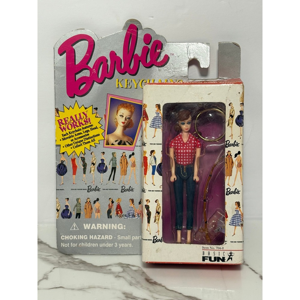 Vintage 1995 Basic Fun‎ Picnic Barbie Keychain 1959 Model 704-0 Red Gingham Mini